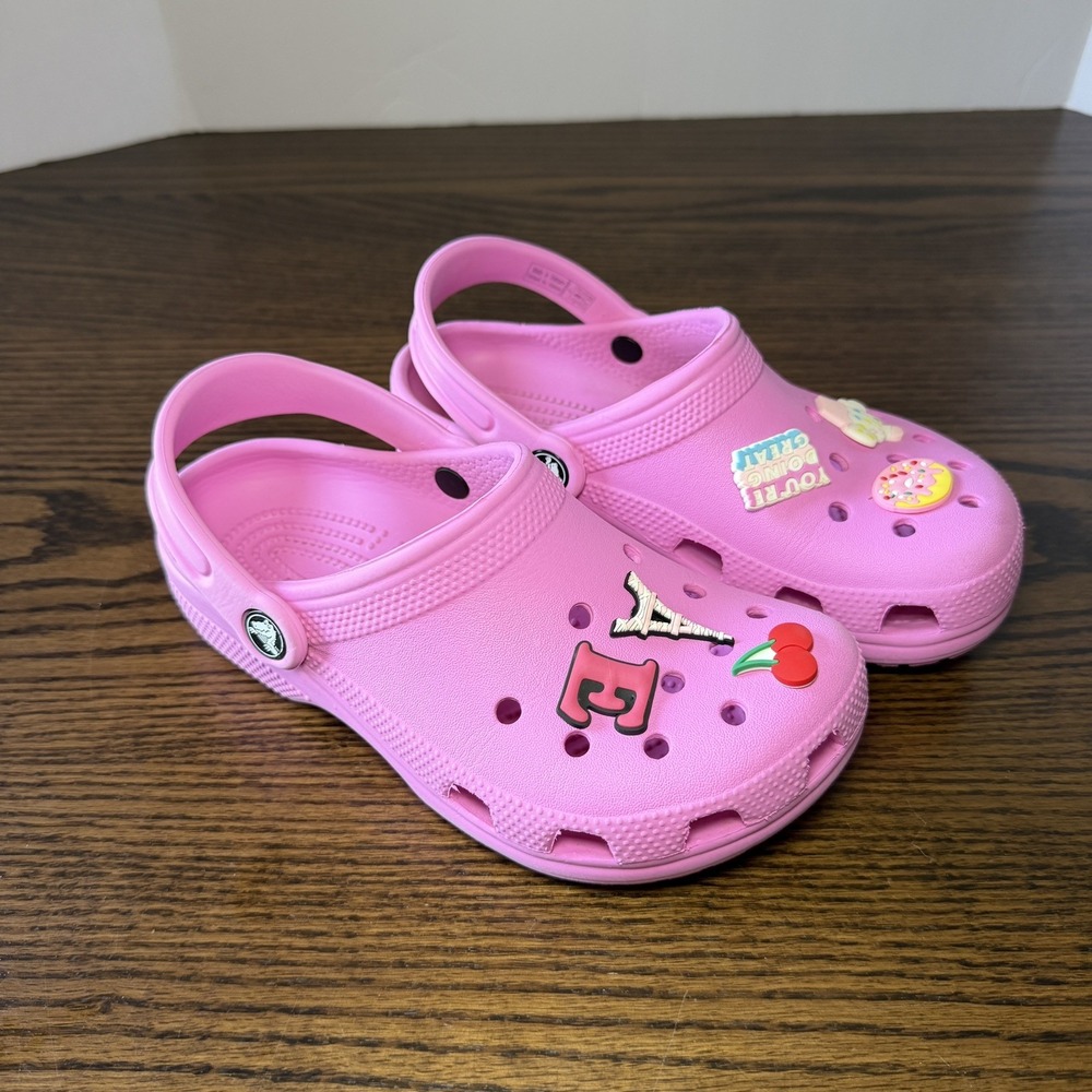 Crocs Kids Cutie Clogs Girls Size J 2 Shoes Bright Pink Casual w/Jibbitz